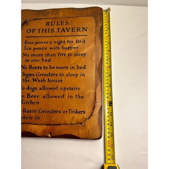 Vintage MCM Rules of this Tavern Wood Plaque Wall Hanging 11"x16" Country Charm - Picture 3 of 9